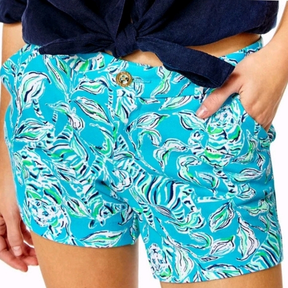 Lilly Pulitzer Womens Sz 12 Callahan Knit Turquoise Oasis Outta Line 5" Shorts - Picture 1 of 11